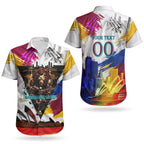 Personalised Brisbane Lions Football Couples Matching Tank Maxi Dress and Hawaiian Shirt Australia City Skyline Graphic Fierce Mascot Art