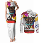 Personalised Brisbane Lions Football Couples Matching Tank Maxi Dress and Long Sleeve Button Shirt Australia City Skyline Graphic Fierce Mascot Art