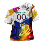 Personalised Brisbane Lions Football Cross Shoulder Shirt Australia City Skyline Graphic Fierce Mascot Art