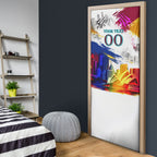 Personalised Brisbane Lions Football Door Cover Australia City Skyline Graphic Fierce Mascot Art