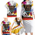 Personalised Brisbane Lions Football Family Matching Long Sleeve Bodycon Dress and Hawaiian Shirt Australia City Skyline Graphic Fierce Mascot Art