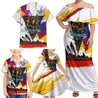 Personalised Brisbane Lions Football Family Matching Off Shoulder Maxi Dress and Hawaiian Shirt Australia City Skyline Graphic Fierce Mascot Art