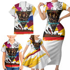 Personalised Brisbane Lions Football Family Matching Short Sleeve Bodycon Dress and Hawaiian Shirt Australia City Skyline Graphic Fierce Mascot Art