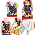 Personalised Brisbane Lions Football Family Matching Summer Maxi Dress and Hawaiian Shirt Australia City Skyline Graphic Fierce Mascot Art