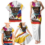 Personalised Brisbane Lions Football Family Matching Tank Maxi Dress and Hawaiian Shirt Australia City Skyline Graphic Fierce Mascot Art