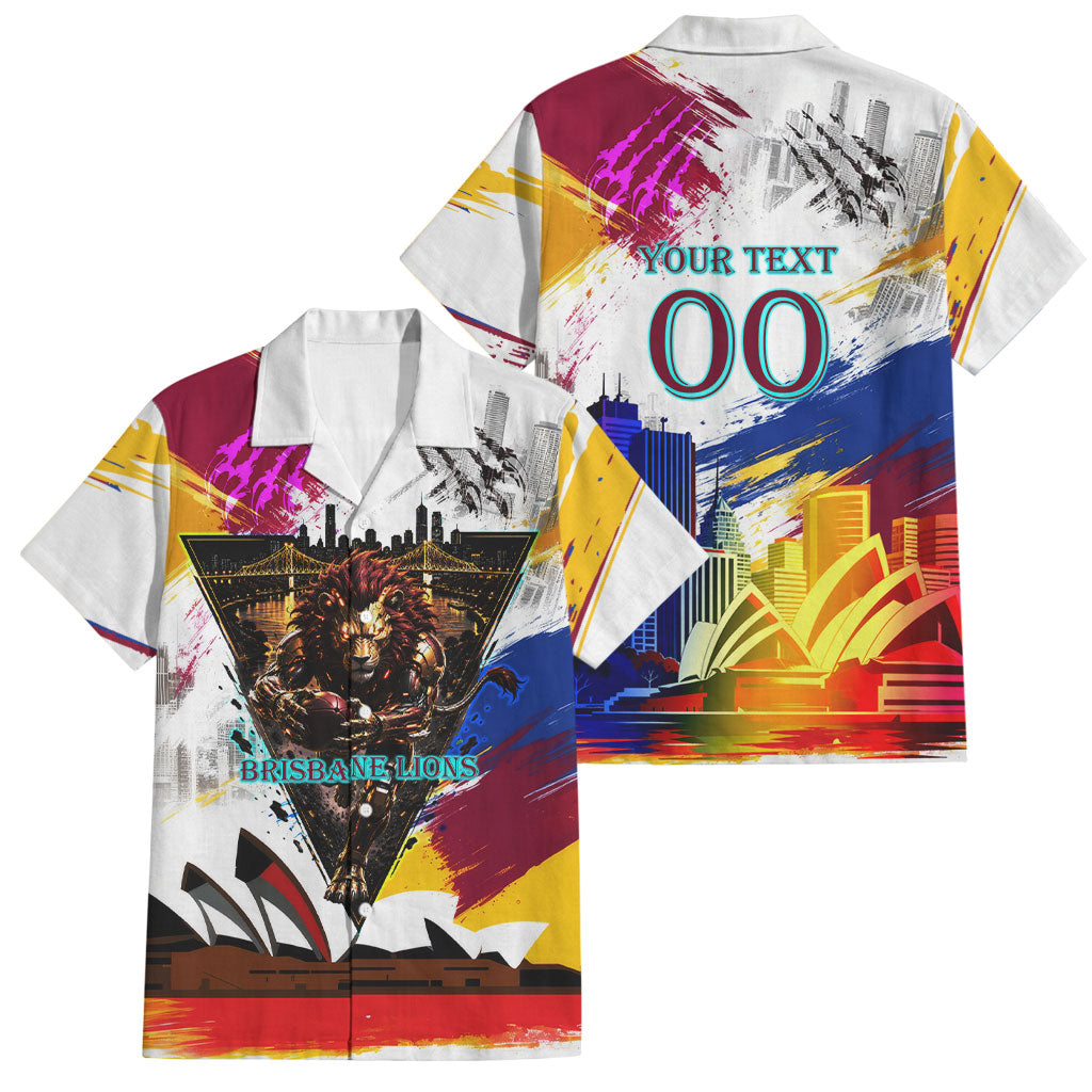 Personalised Brisbane Lions Football Family Matching Tank Maxi Dress and Hawaiian Shirt Australia City Skyline Graphic Fierce Mascot Art