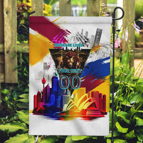 Personalised Brisbane Lions Football Garden Flag Australia City Skyline Graphic Fierce Mascot Art