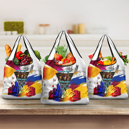 Personalised Brisbane Lions Football Grocery Bag Australia City Skyline Graphic Fierce Mascot Art
