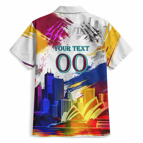 Personalised Brisbane Lions Football Hawaiian Shirt Australia City Skyline Graphic Fierce Mascot Art