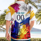 Personalised Brisbane Lions Football Hawaiian Shirt Australia City Skyline Graphic Fierce Mascot Art