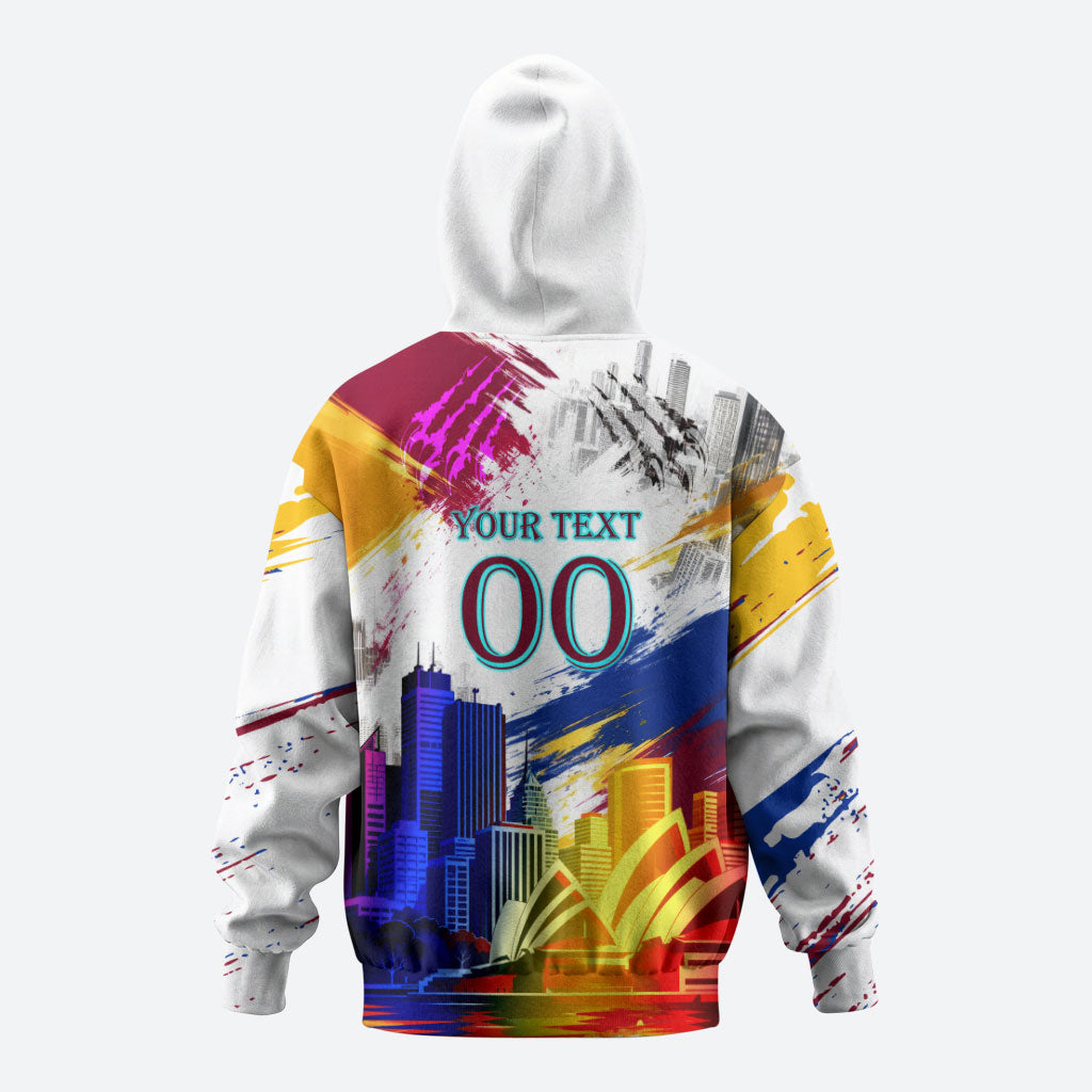 Personalised Brisbane Lions Football Hoodie Australia City Skyline Graphic Fierce Mascot Art