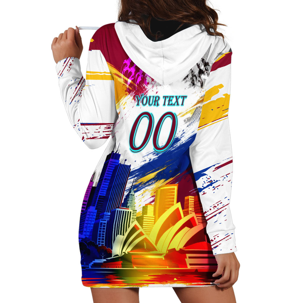 Personalised Brisbane Lions Football Hoodie Dress Australia City Skyline Graphic Fierce Mascot Art