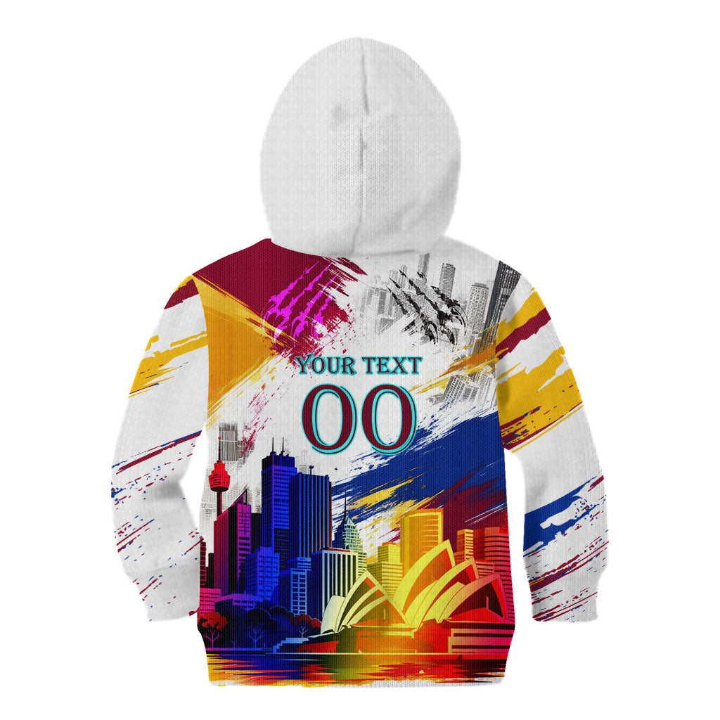 Personalised Brisbane Lions Football Kid Hoodie Australia City Skyline Graphic Fierce Mascot Art