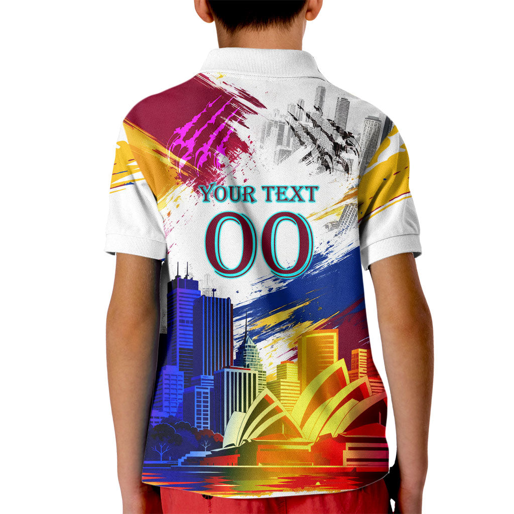 Personalised Brisbane Lions Football Kid Polo Shirt Australia City Skyline Graphic Fierce Mascot Art