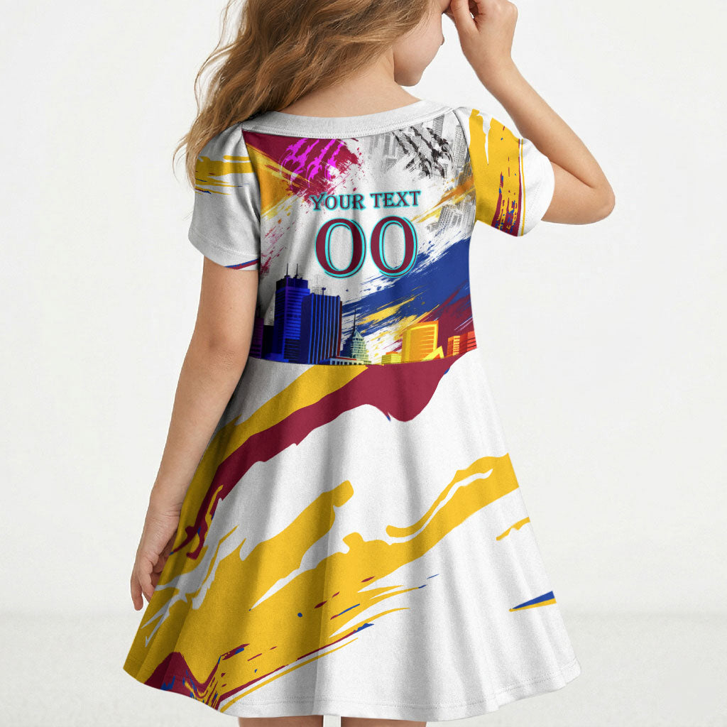 Personalised Brisbane Lions Football Kid Short Sleeve Dress Australia City Skyline Graphic Fierce Mascot Art