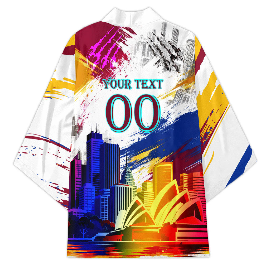 Personalised Brisbane Lions Football Kimono Australia City Skyline Graphic Fierce Mascot Art