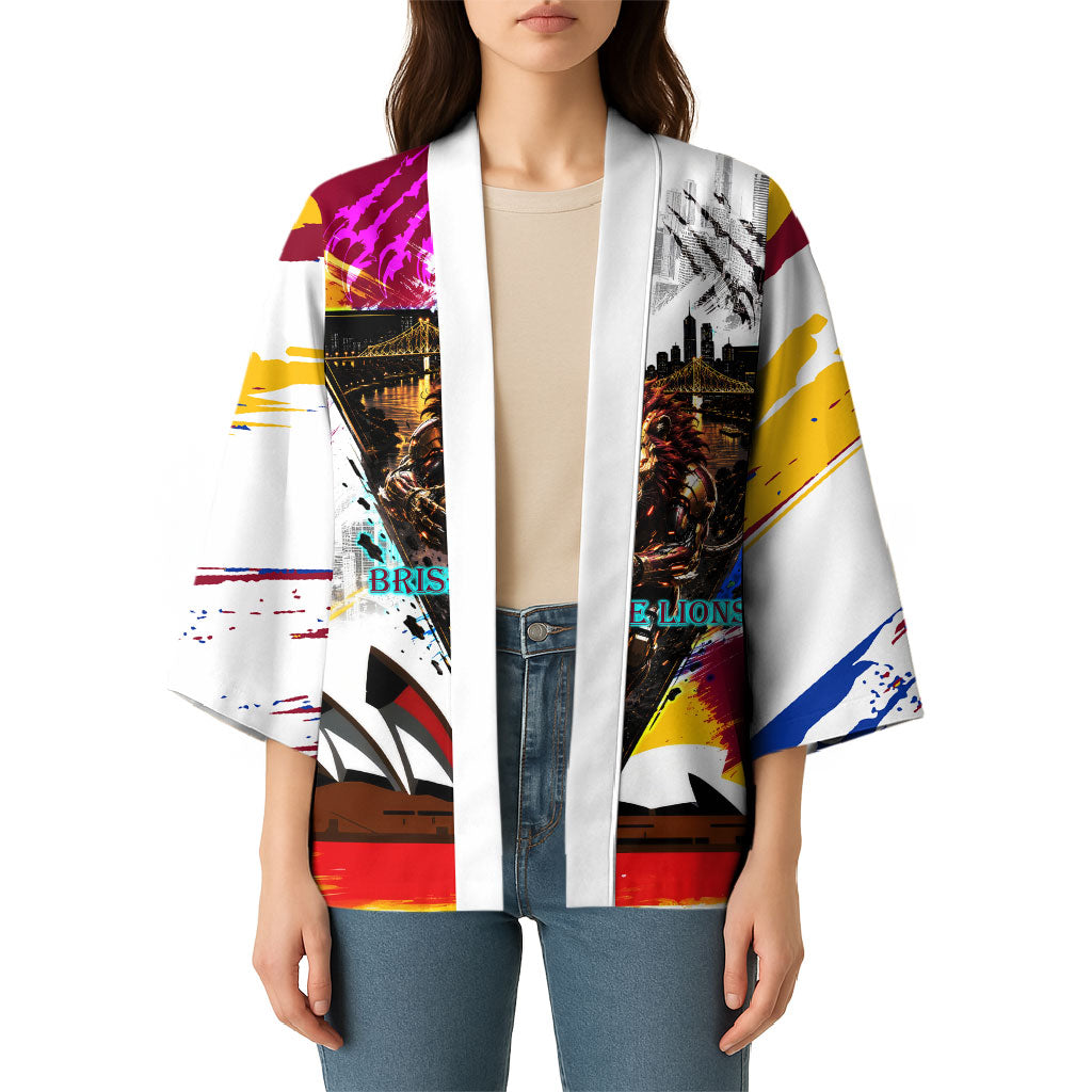 Personalised Brisbane Lions Football Kimono Australia City Skyline Graphic Fierce Mascot Art
