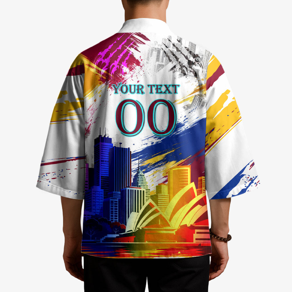 Personalised Brisbane Lions Football Kimono Australia City Skyline Graphic Fierce Mascot Art