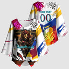 Personalised Brisbane Lions Football Kimono Sleeve Blouse Australia City Skyline Graphic Fierce Mascot Art
