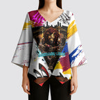 Personalised Brisbane Lions Football Kimono Sleeve Blouse Australia City Skyline Graphic Fierce Mascot Art
