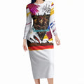 Personalised Brisbane Lions Football Long Sleeve Bodycon Dress Australia City Skyline Graphic Fierce Mascot Art