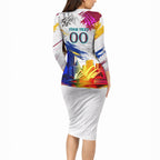 Personalised Brisbane Lions Football Long Sleeve Bodycon Dress Australia City Skyline Graphic Fierce Mascot Art