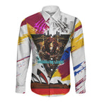 Personalised Brisbane Lions Football Long Sleeve Button Shirt Australia City Skyline Graphic Fierce Mascot Art