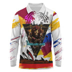 Personalised Brisbane Lions Football Long Sleeve Polo Shirt Australia City Skyline Graphic Fierce Mascot Art