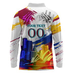 Personalised Brisbane Lions Football Long Sleeve Polo Shirt Australia City Skyline Graphic Fierce Mascot Art