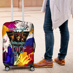 Personalised Brisbane Lions Football Luggage Cover Australia City Skyline Graphic Fierce Mascot Art