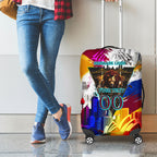 Personalised Brisbane Lions Football Luggage Cover Australia City Skyline Graphic Fierce Mascot Art