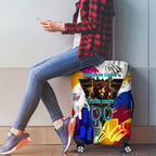 Personalised Brisbane Lions Football Luggage Cover Australia City Skyline Graphic Fierce Mascot Art