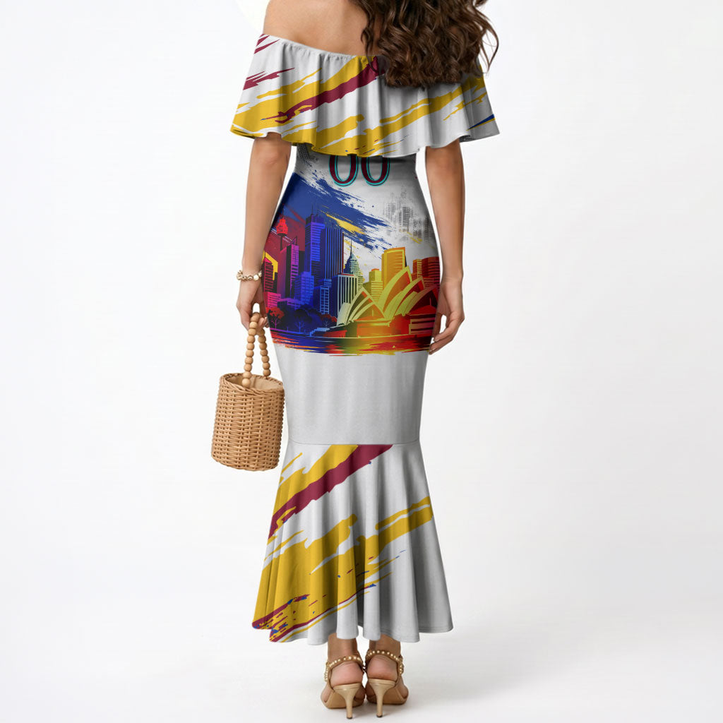 Personalised Brisbane Lions Football Mermaid Dress Australia City Skyline Graphic Fierce Mascot Art