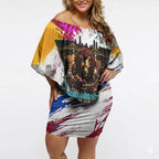 Personalised Brisbane Lions Football Off Shoulder Short Dress Australia City Skyline Graphic Fierce Mascot Art