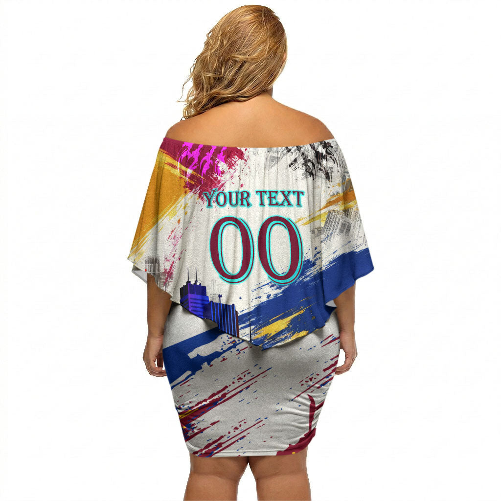 Personalised Brisbane Lions Football Off Shoulder Short Dress Australia City Skyline Graphic Fierce Mascot Art