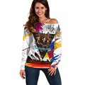 Personalised Brisbane Lions Football Off Shoulder Sweater Australia City Skyline Graphic Fierce Mascot Art