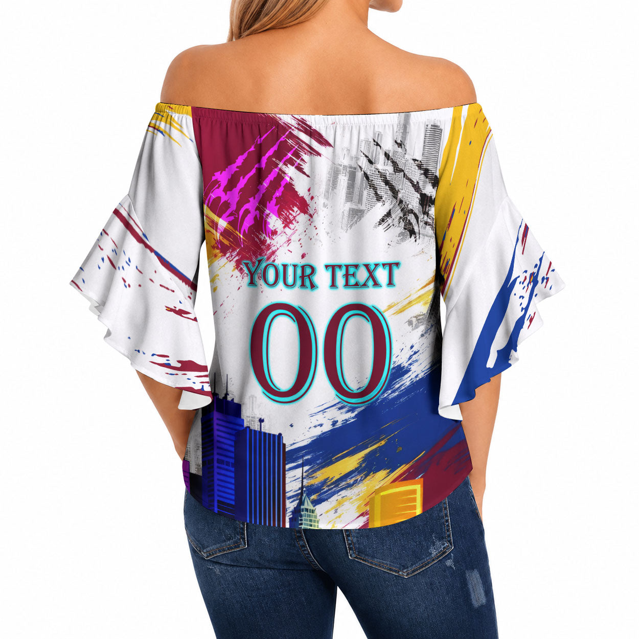 Personalised Brisbane Lions Football Off Shoulder Wrap Waist Top Australia City Skyline Graphic Fierce Mascot Art