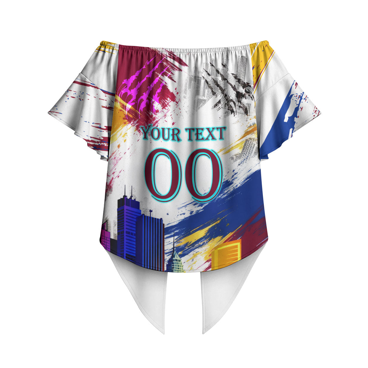 Personalised Brisbane Lions Football Off Shoulder Wrap Waist Top Australia City Skyline Graphic Fierce Mascot Art