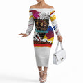 Personalised Brisbane Lions Football Off The Shoulder Long Sleeve Dress Australia City Skyline Graphic Fierce Mascot Art