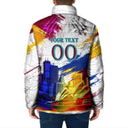 Personalised Brisbane Lions Football Padded Jacket Australia City Skyline Graphic Fierce Mascot Art