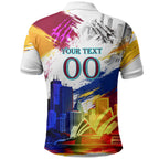 Personalised Brisbane Lions Football Polo Shirt Australia City Skyline Graphic Fierce Mascot Art