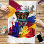 Personalised Brisbane Lions Football Puzzle Australia City Skyline Graphic Fierce Mascot Art