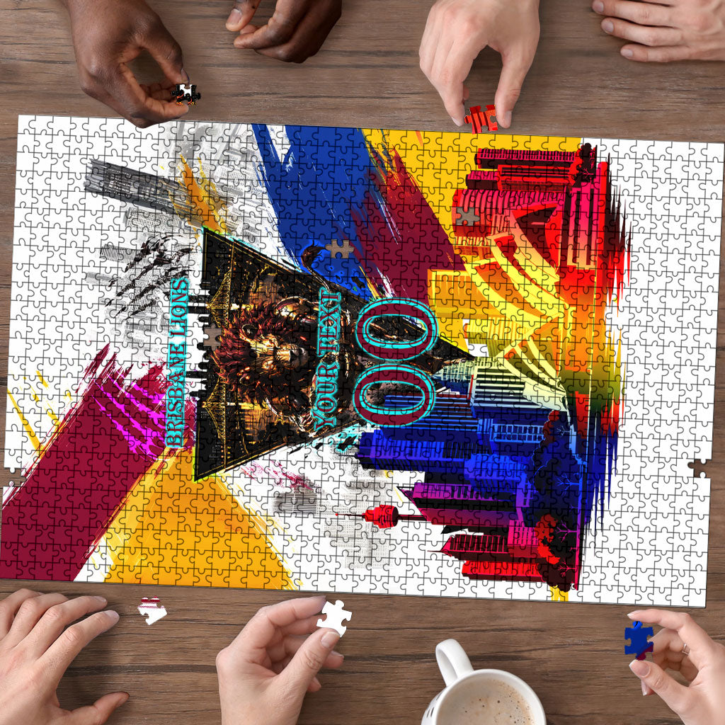 Personalised Brisbane Lions Football Puzzle Australia City Skyline Graphic Fierce Mascot Art