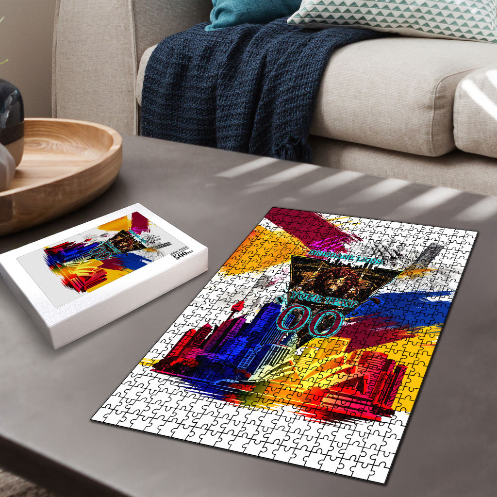 Personalised Brisbane Lions Football Puzzle Australia City Skyline Graphic Fierce Mascot Art
