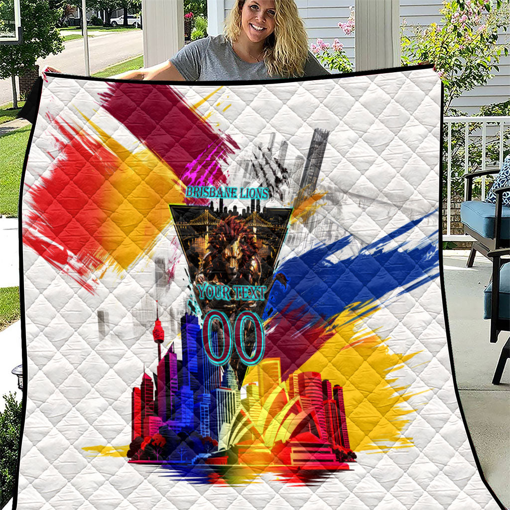 Personalised Brisbane Lions Football Quilt Australia City Skyline Graphic Fierce Mascot Art