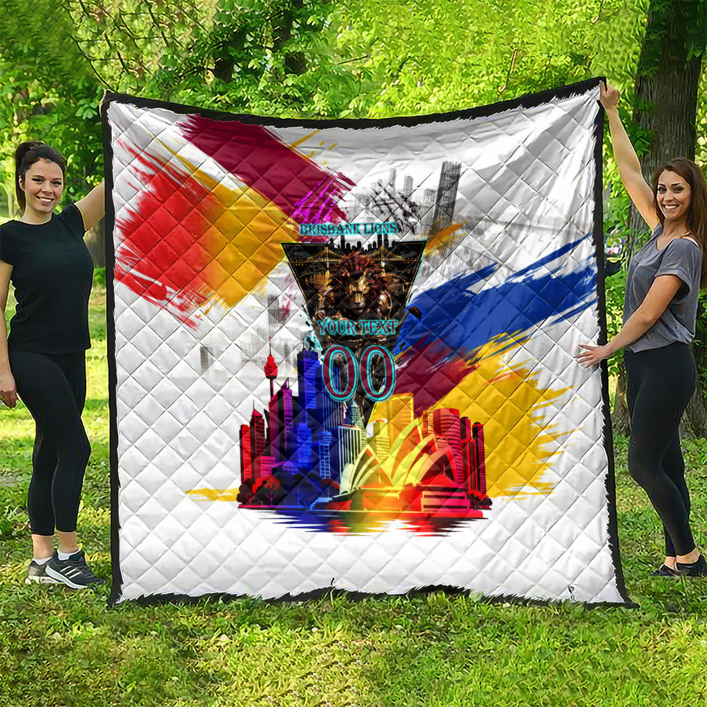 Personalised Brisbane Lions Football Quilt Australia City Skyline Graphic Fierce Mascot Art