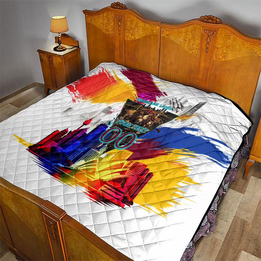 Personalised Brisbane Lions Football Quilt Australia City Skyline Graphic Fierce Mascot Art