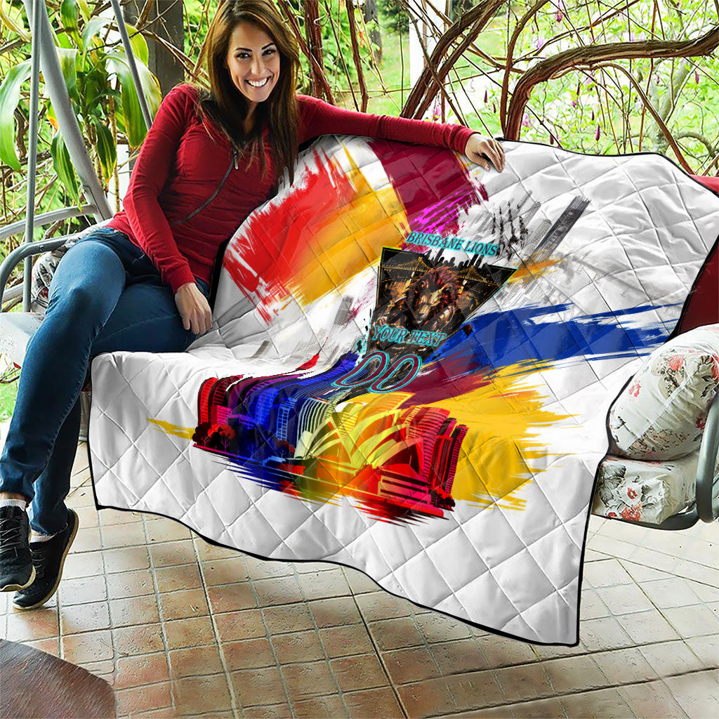 Personalised Brisbane Lions Football Quilt Australia City Skyline Graphic Fierce Mascot Art
