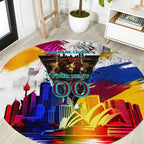 Personalised Brisbane Lions Football Round Carpet Australia City Skyline Graphic Fierce Mascot Art
