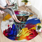 Personalised Brisbane Lions Football Round Carpet Australia City Skyline Graphic Fierce Mascot Art